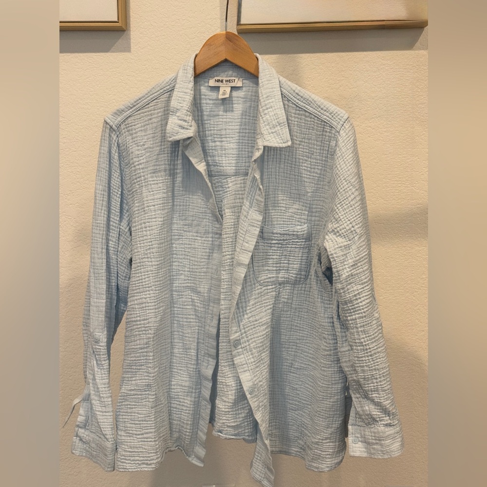 Nine West XL Light Blue Gauze Button Down Shirt
